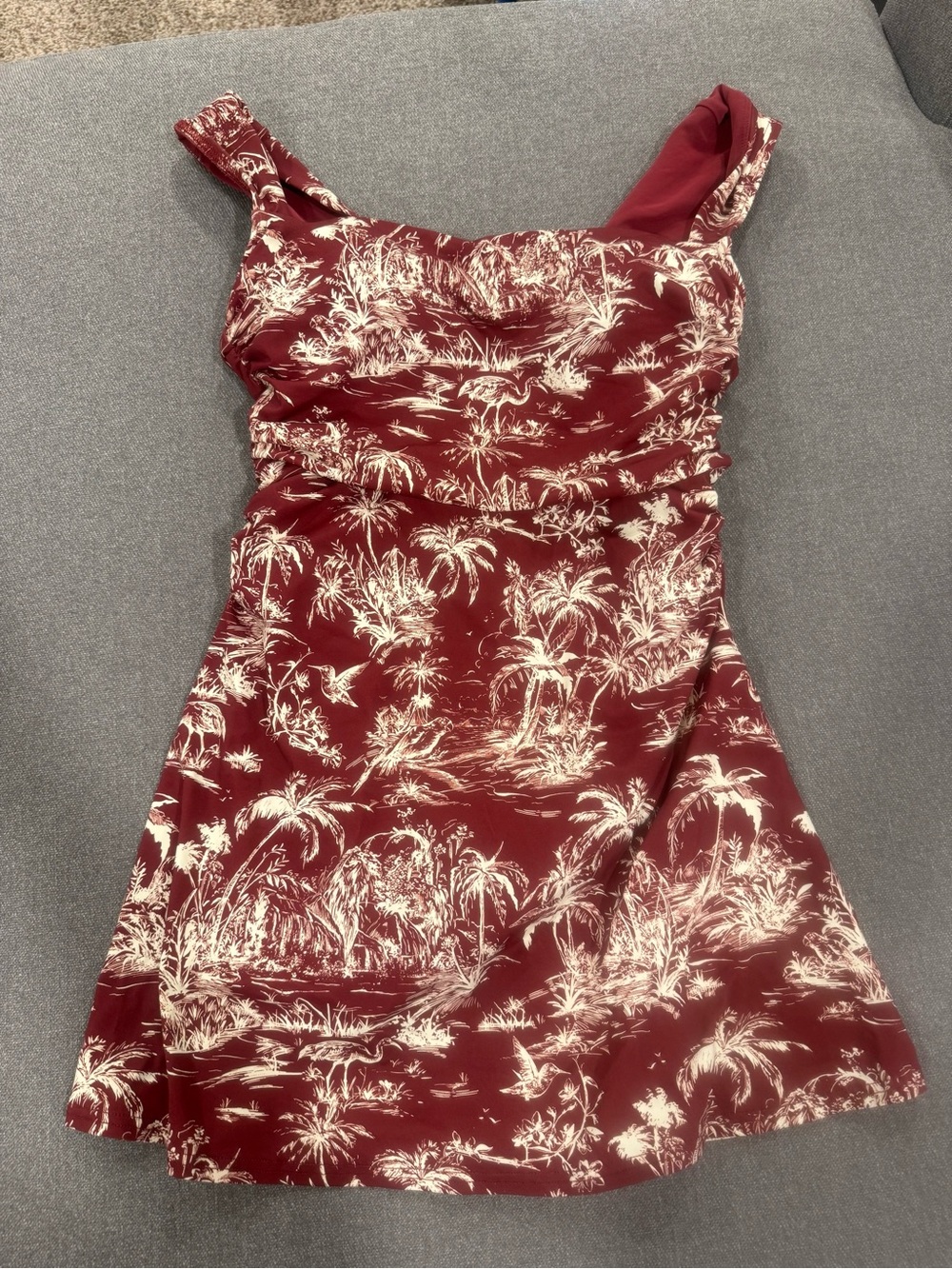 Lands' End Maroon and Cream One-Piece Swimdress
